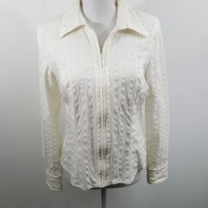 Cabi White Textured Zip Front Stretch Blouse Jacket Top Size L